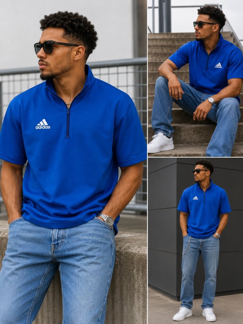 New Adidas Men's Blue  Quarter Zip Tee - S
